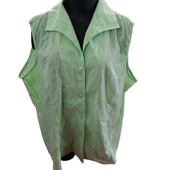 Green Harve Benard Paisley Button Up Sleeveless Top Women's Sz 2XL Neon Sheer - Picture 5 of 11